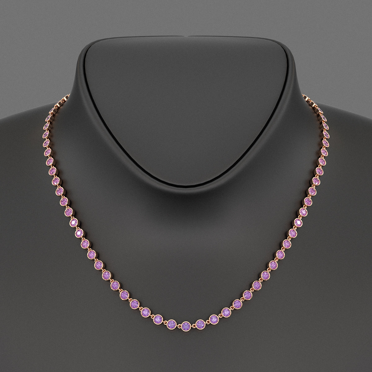 9.56 Carats Natural Pink Sapphire & Amethyst Custom Choker Necklace in 14K Gold