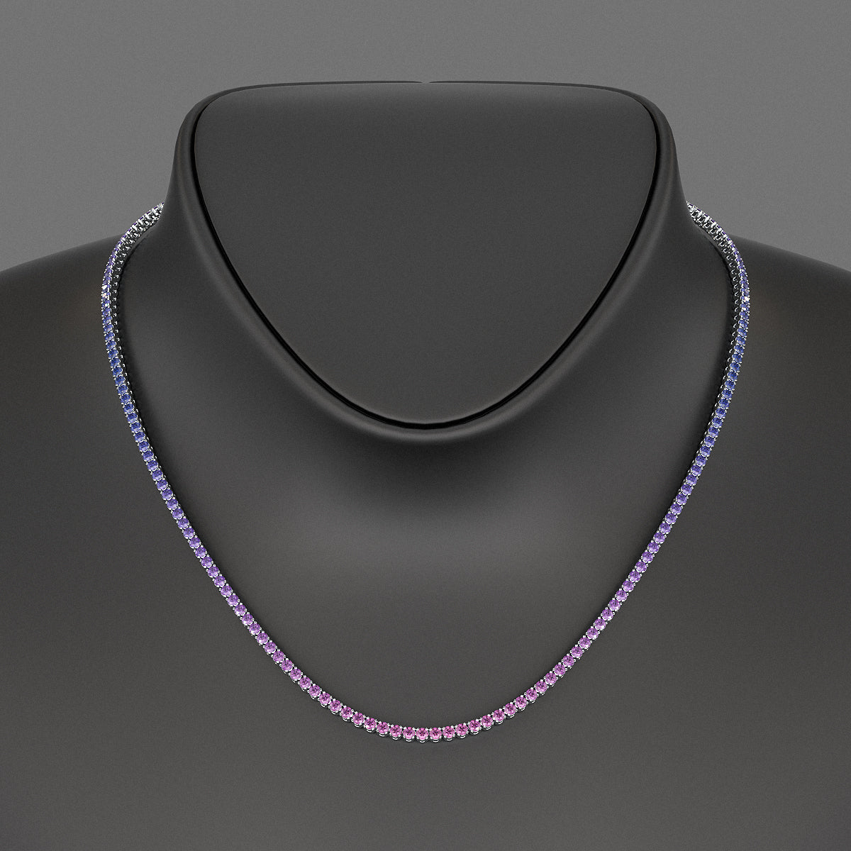 Ombre Necklace with Natural Pink Sapphire, Blue Sapphire & Amethyst in 14K/18K White Gold