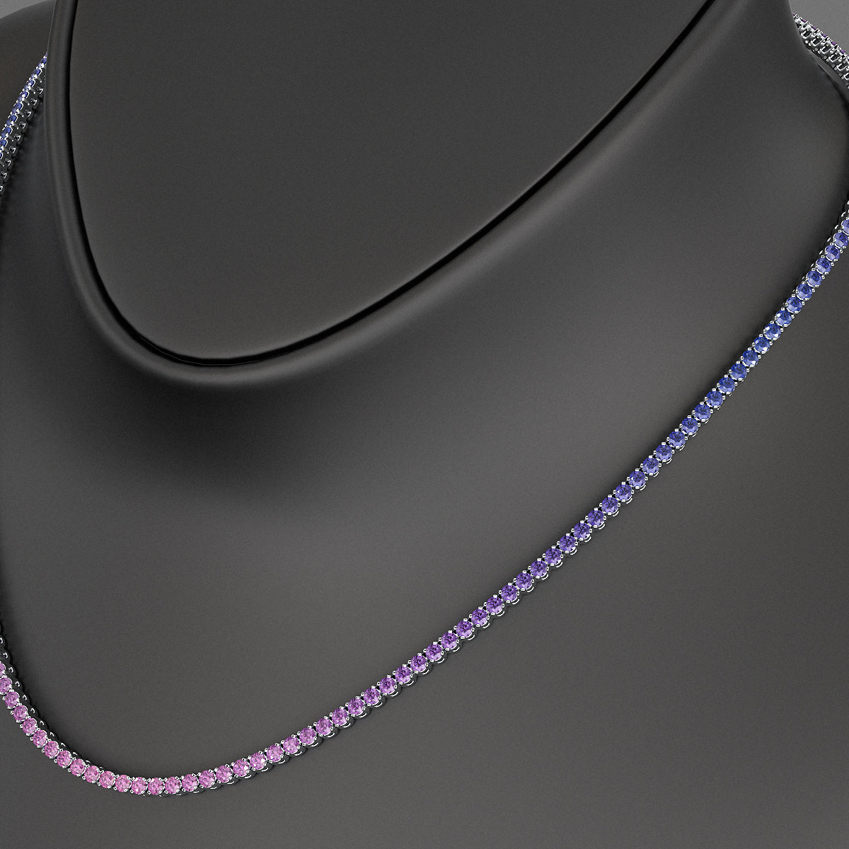 Ombre Necklace with Natural Pink Sapphire, Blue Sapphire & Amethyst in 14K/18K White Gold