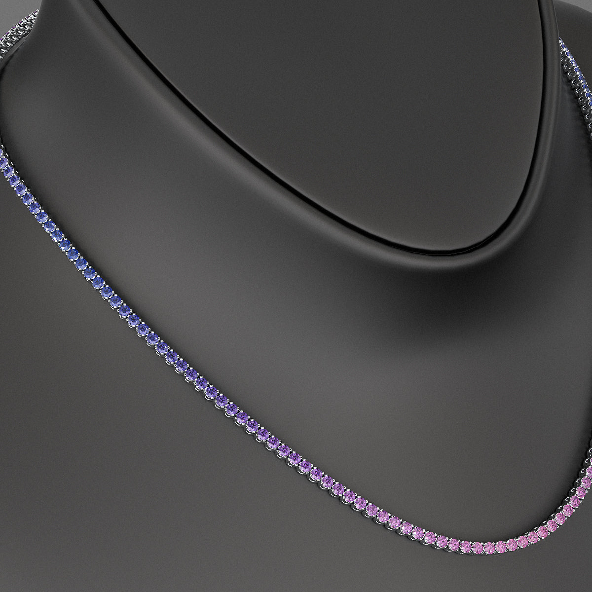 Ombre Necklace with Natural Pink Sapphire, Blue Sapphire & Amethyst in 14K/18K White Gold
