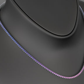 Ombre Necklace with Natural Pink Sapphire, Blue Sapphire & Amethyst in 14K/18K White Gold