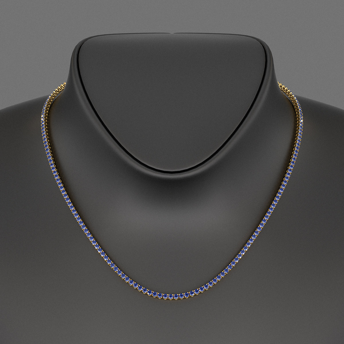 Natural Blue Sapphire Tennis Necklace in 14K/18K White Gold