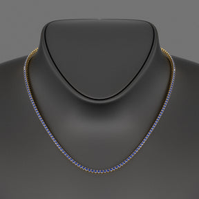 Natural Blue Sapphire Tennis Necklace in 14K/18K White Gold