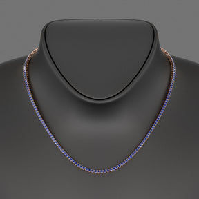 Natural Blue Sapphire Tennis Necklace in 14K/18K White Gold