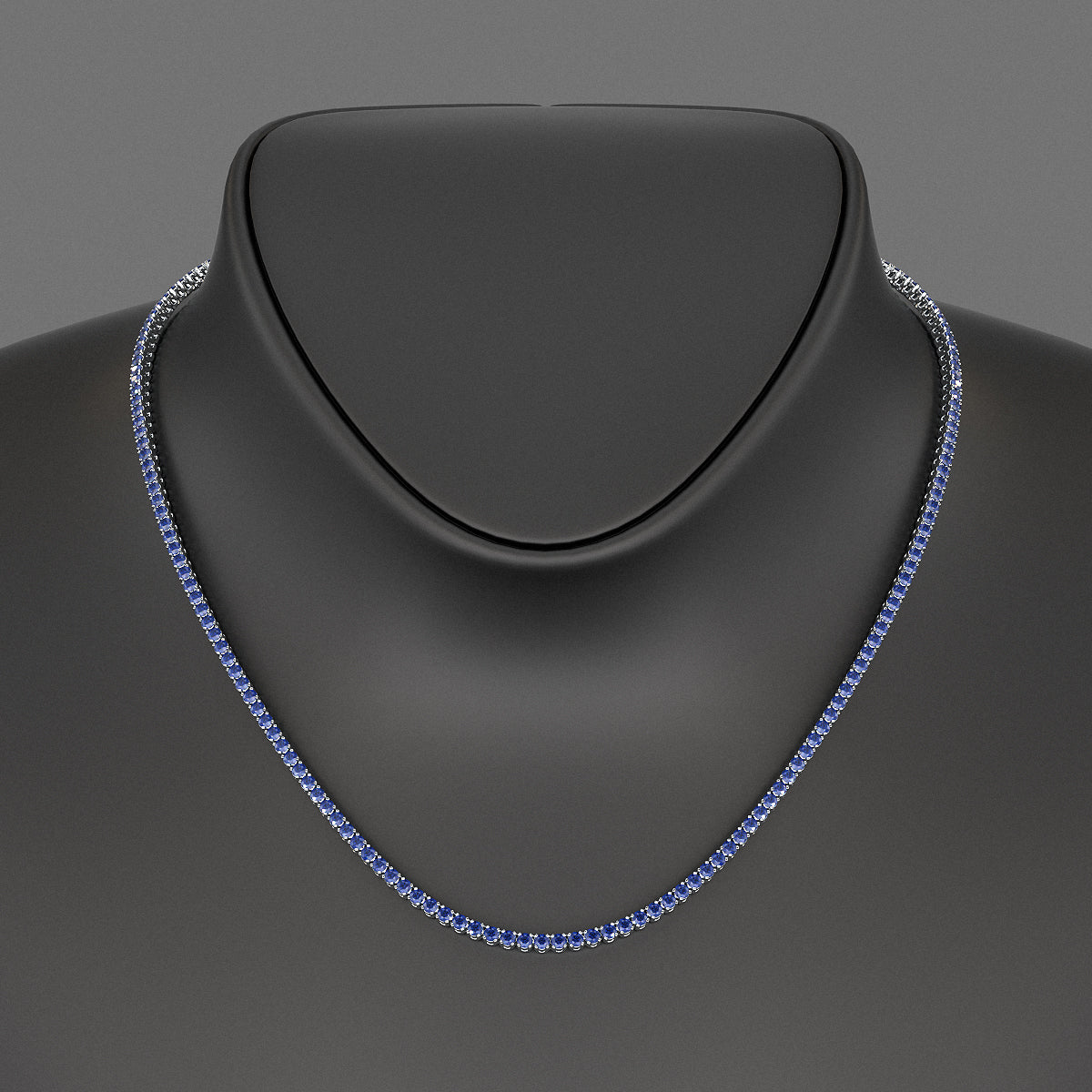 Natural Blue Sapphire Tennis Necklace in 14K/18K White Gold