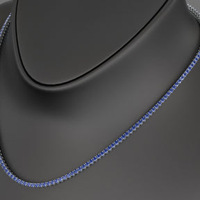 Natural Blue Sapphire Tennis Necklace in 14K/18K White Gold