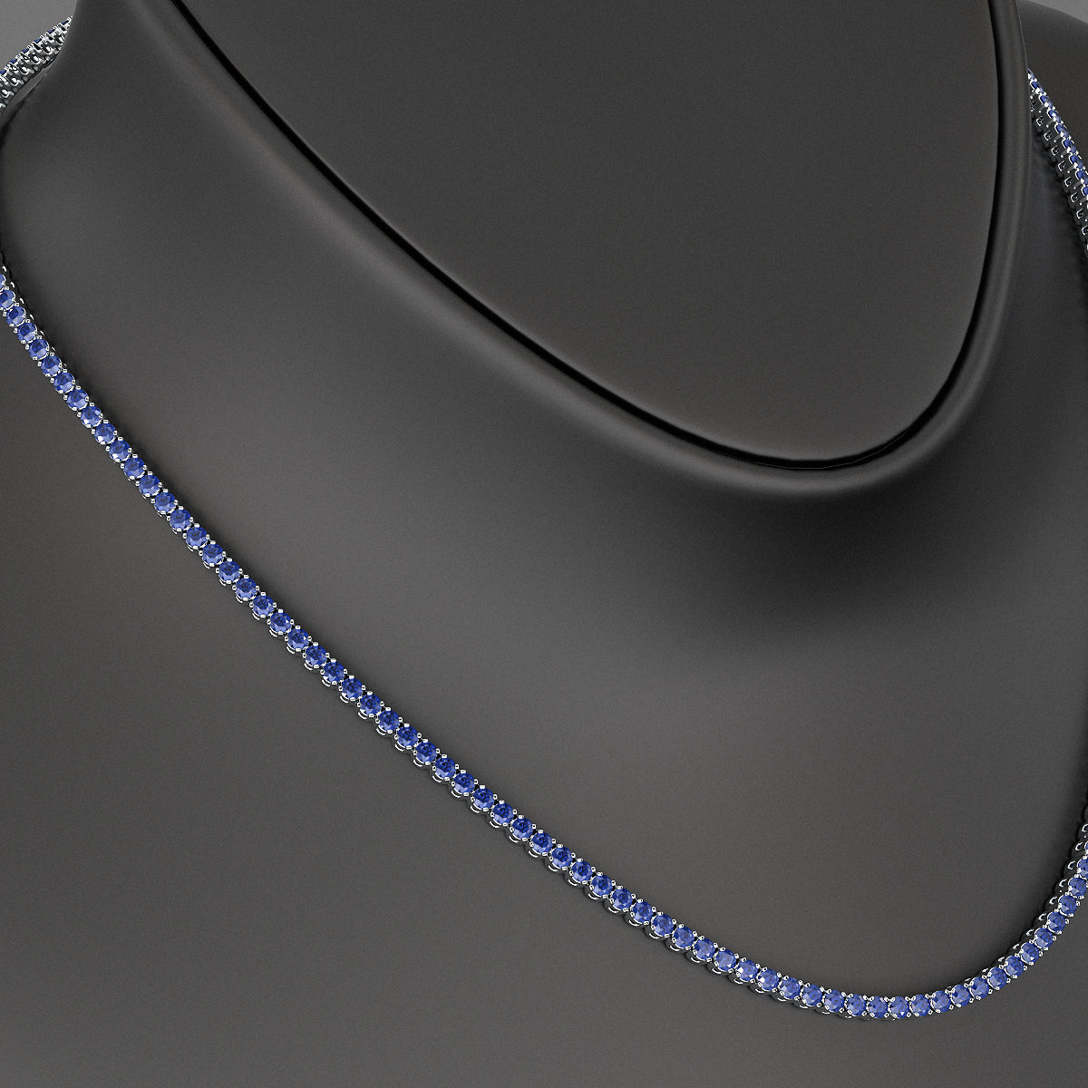 Natural Blue Sapphire Tennis Necklace in 14K/18K White Gold