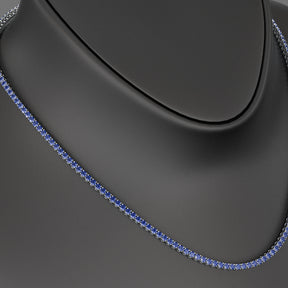 Natural Blue Sapphire Tennis Necklace in 14K/18K White Gold