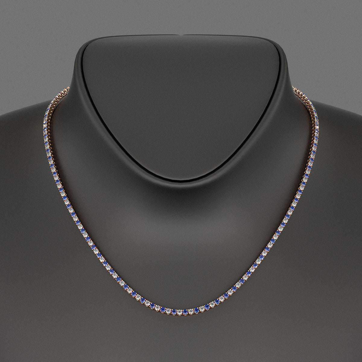 Blue Sapphire & Diamond Alternate Tennis Necklace in 14K/18K Gold