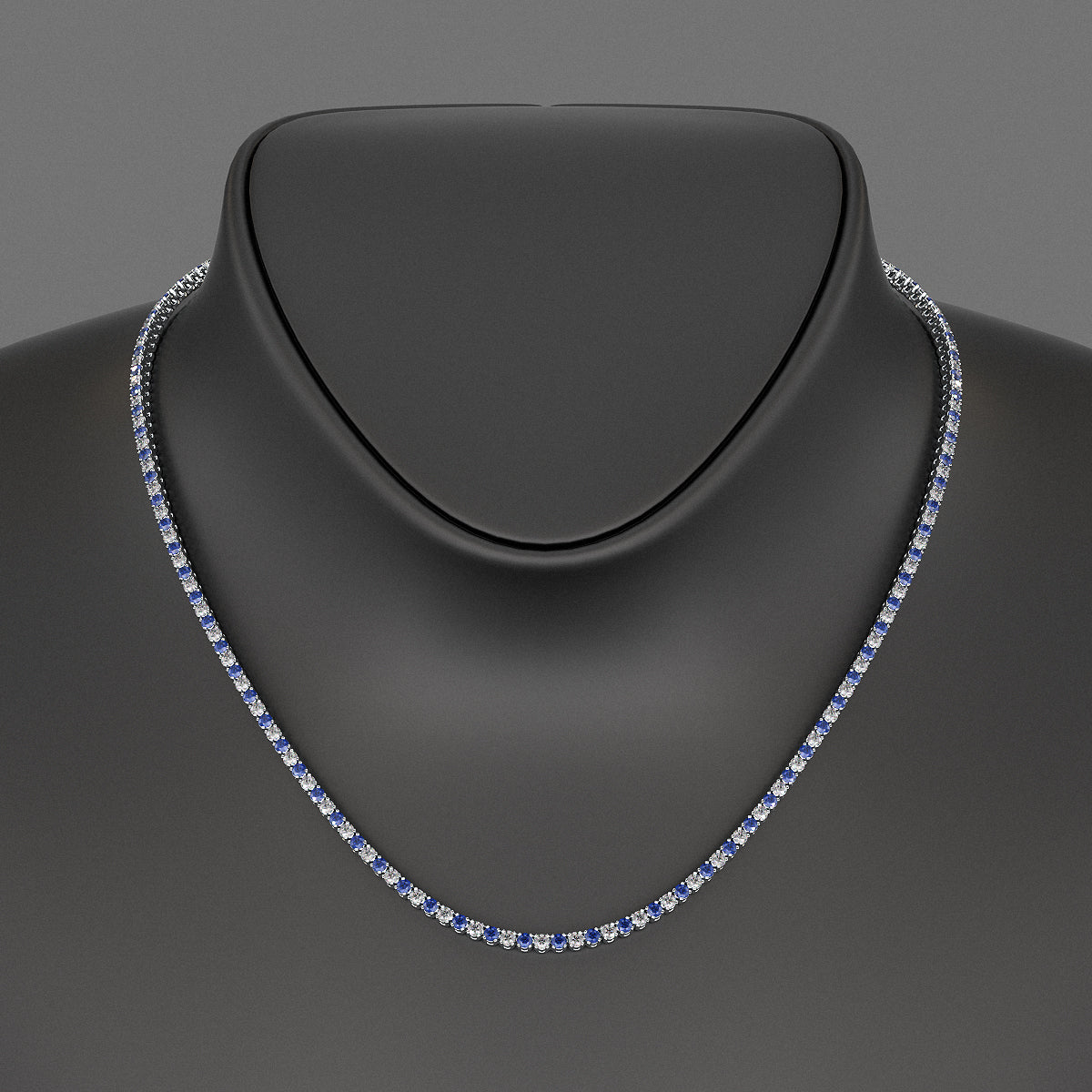 Blue Sapphire & Diamond Alternate Tennis Necklace in 14K/18K Gold