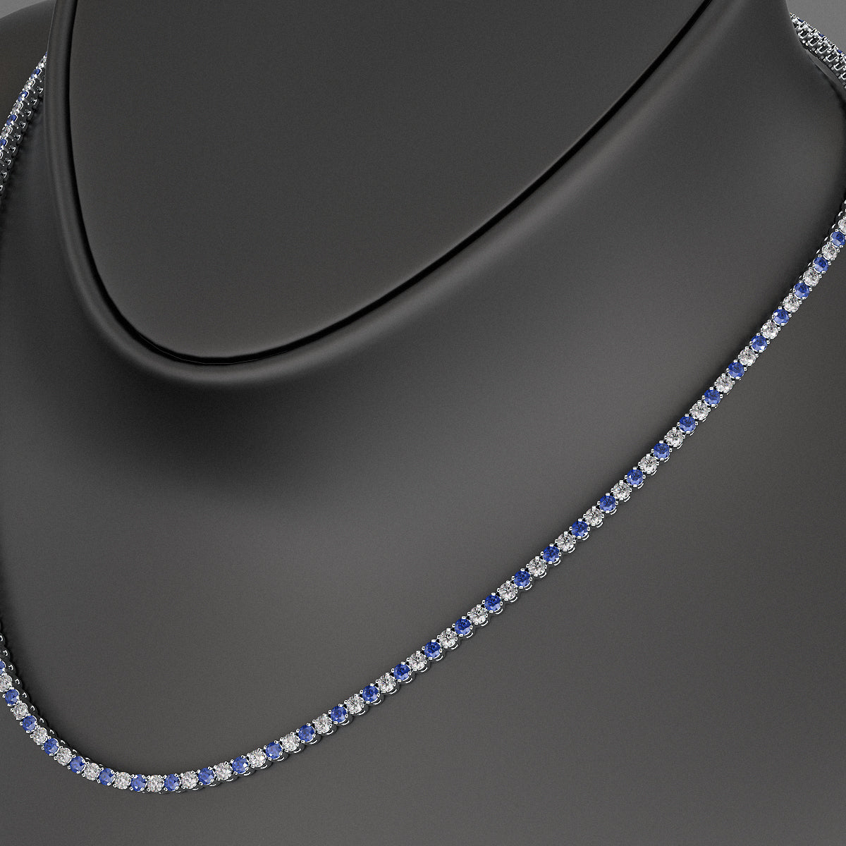 Blue Sapphire & Diamond Alternate Tennis Necklace in 14K/18K Gold