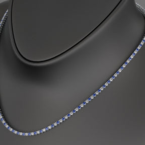 Blue Sapphire & Diamond Alternate Tennis Necklace in 14K/18K Gold