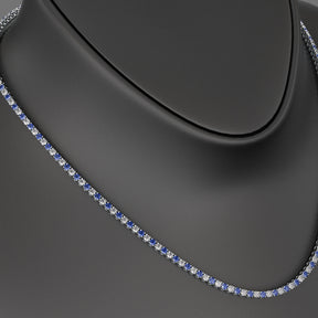 Blue Sapphire & Diamond Alternate Tennis Necklace in 14K/18K Gold