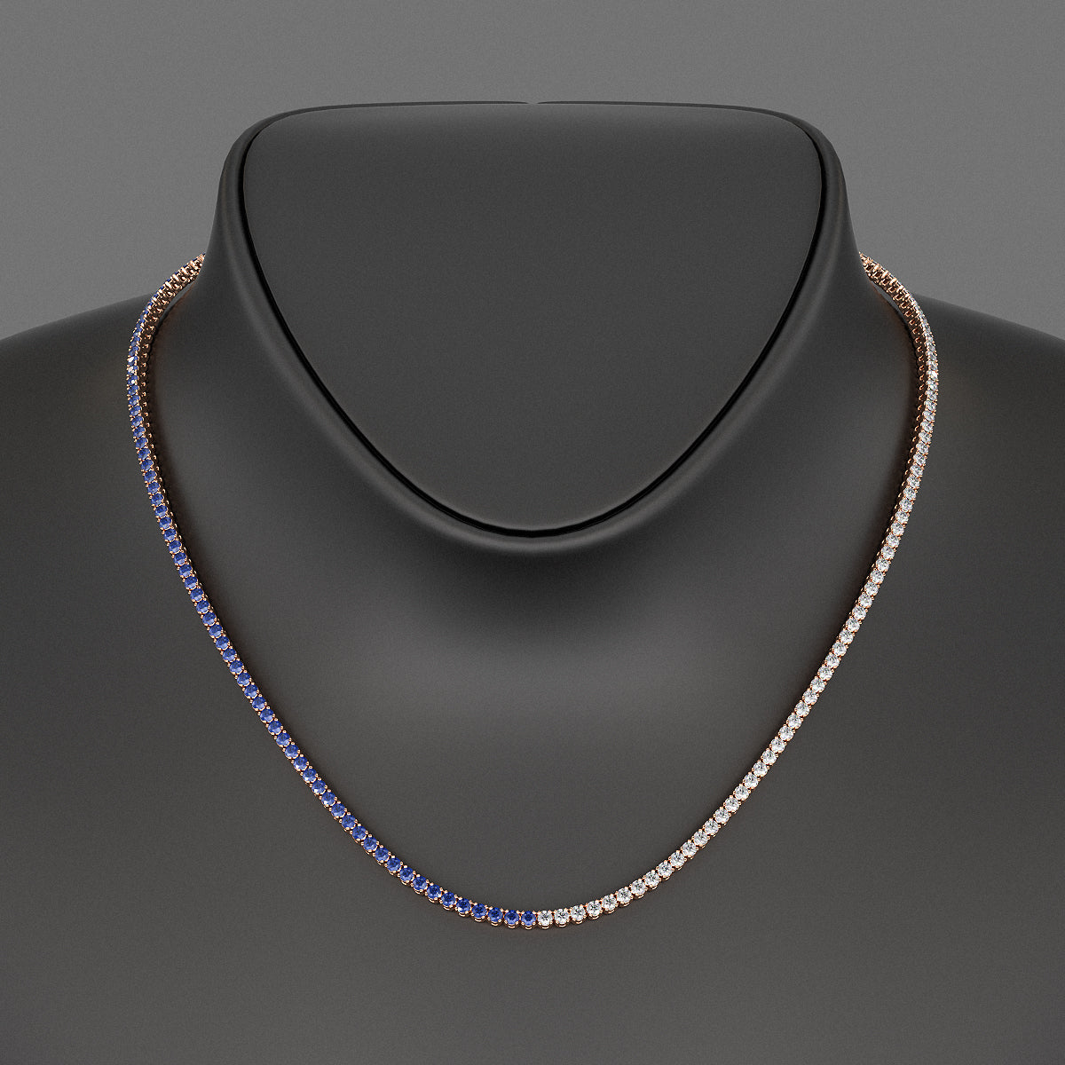 Natural Sapphire & Diamond 50-50 Tennis Necklace in 14K/18K Gold