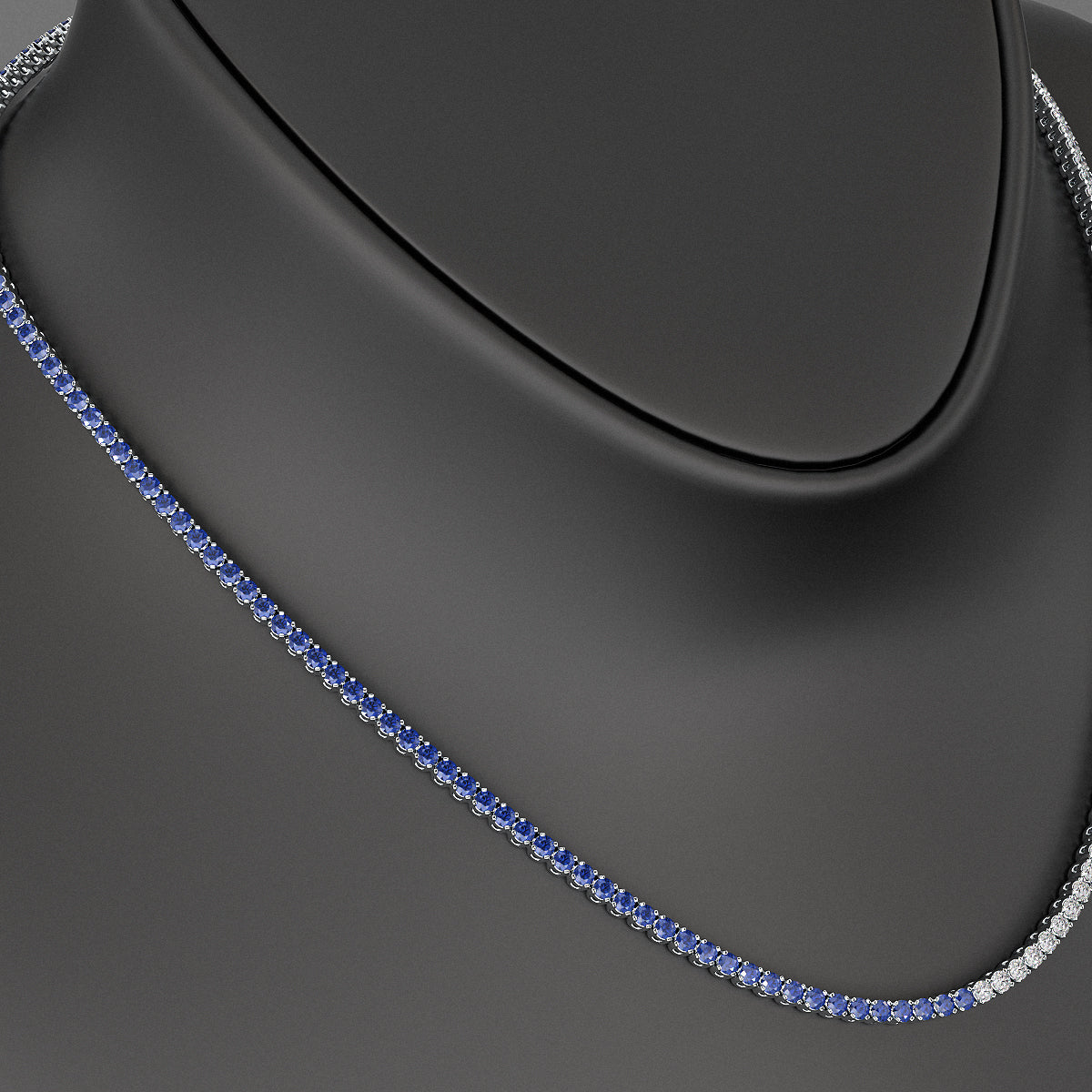 Natural Sapphire & Diamond 50-50 Tennis Necklace in 14K/18K Gold