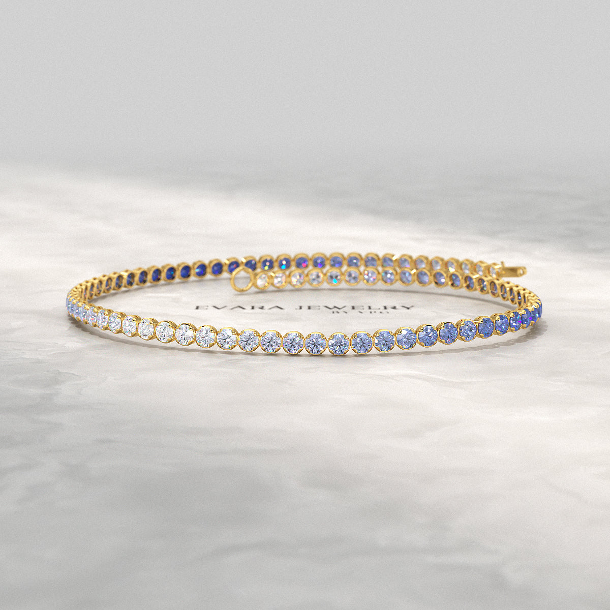 1.96 Carats Ombre Blue Sapphire Tennis Bracelet - Natural Sapphire in Solid 18K/14K Gold