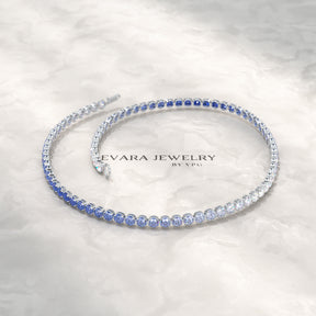 1.96 Carats Ombre Blue Sapphire Tennis Bracelet - Natural Sapphire in Solid 18K/14K Gold