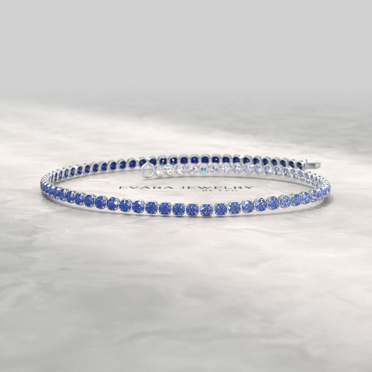 1.96 Carats Ombre Natural Blue Sapphire Tennis Bracelet in Solid 14K/18K Gold