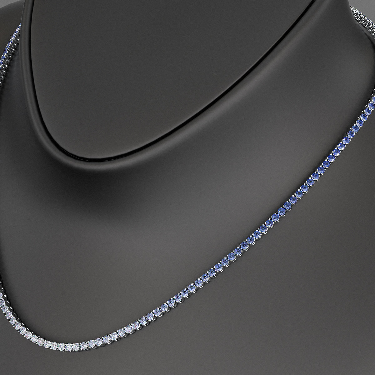 Blue Ombre Sapphire Tennis Necklace in 14K/18K White Gold