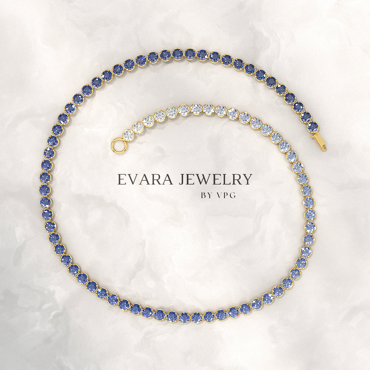 1.96 Carats Ombre Natural Blue Sapphire Tennis Bracelet in Solid 14K/18K Gold