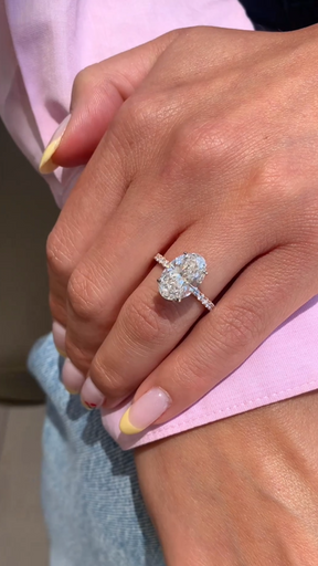 2.50 Carat Oval Cut Prong set Diamond Wedding Ring with Hidden Halo & Pave Diamond Band
