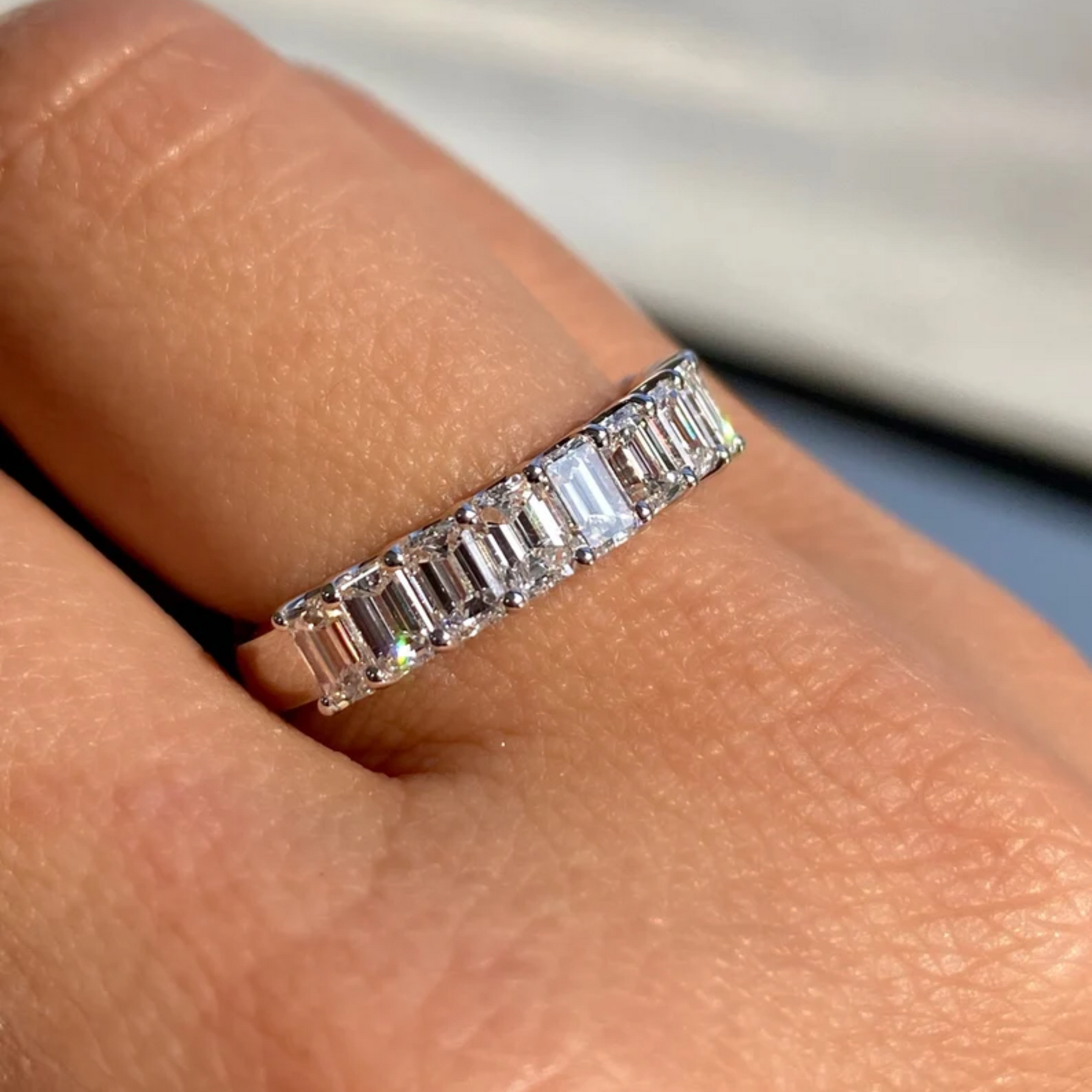 2 Carat Emerald Cut Diamond Narrowed Half Eternity Wedding Band