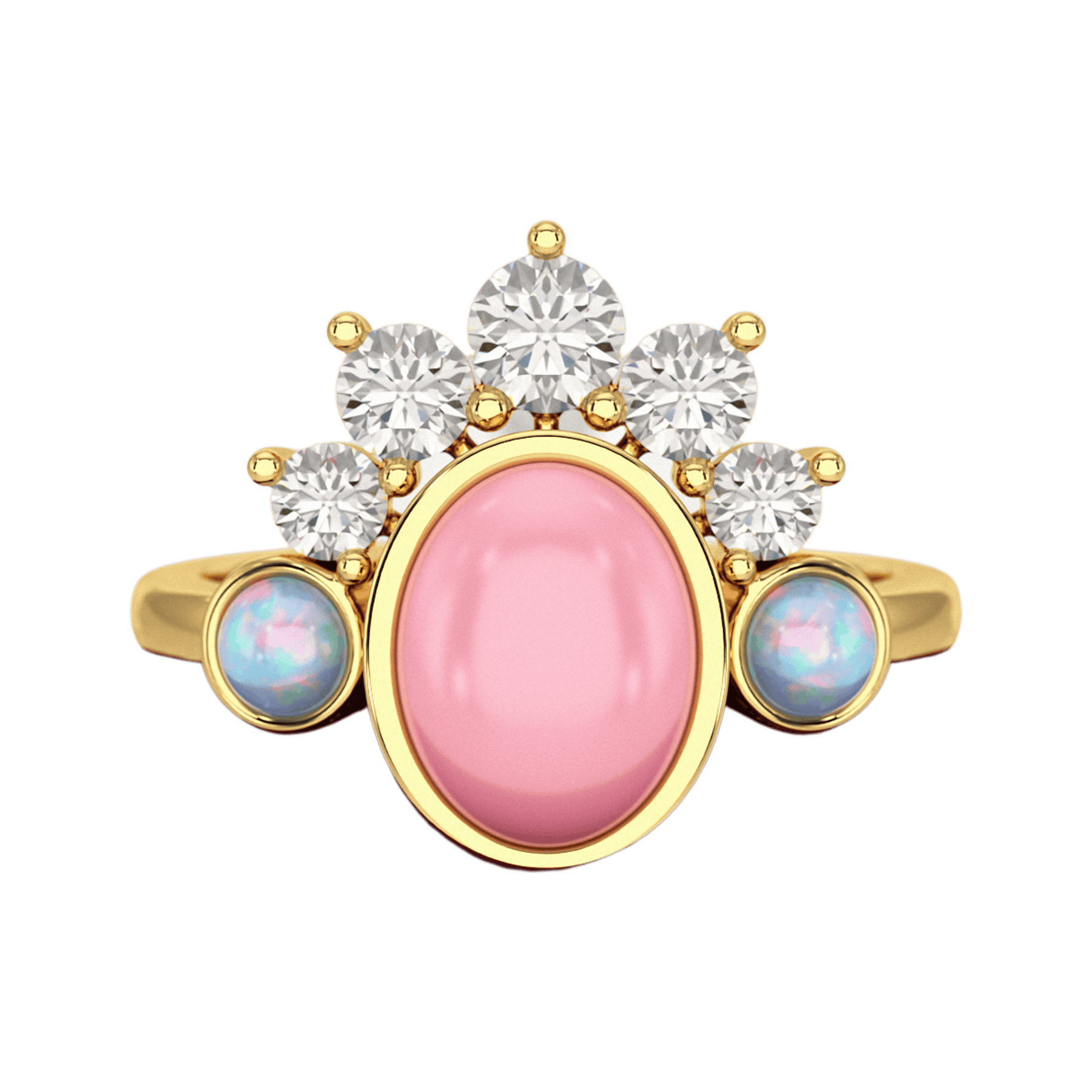 Barbie Theme Pink Opal Multi Stone Art Deco Ring with Fire Opal and Lab Grown Diamonds