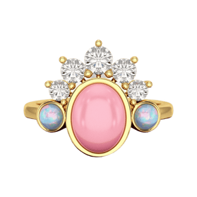 Barbie Theme Pink Opal Multi Stone Art Deco Ring with Fire Opal and Lab Grown Diamonds