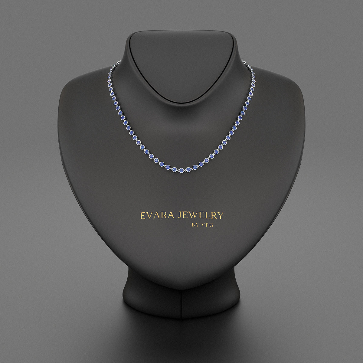 9.25 Carats Natural Blue Sapphire Choker Necklace in 18K White Gold