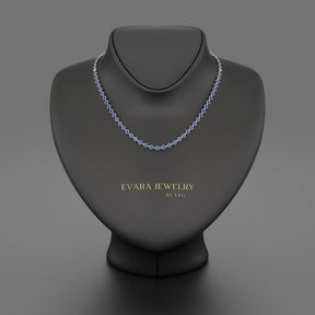 9.25 Carats Natural Blue Sapphire Choker Necklace in 18K White Gold