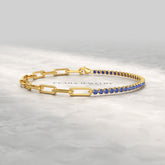 1.36 Carat Natural Blue Sapphire Paperclip 50-50 Tennis Bracelet