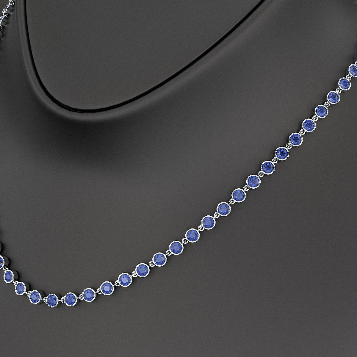 9.25 Carats Natural Blue Sapphire Choker Necklace in 18K White Gold