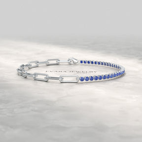 1.36 Carat Natural Blue Sapphire Paperclip 50-50 Tennis Bracelet
