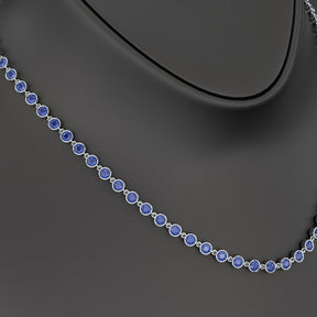 9.25 Carats Natural Blue Sapphire Choker Necklace in 18K White Gold