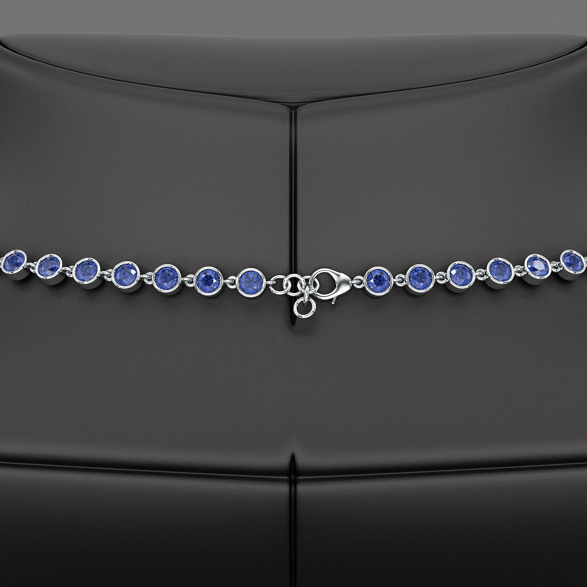 9.25 Carats Natural Blue Sapphire Choker Necklace in 18K White Gold