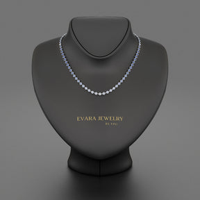 9.32 Carats Natural Ombre Blue Sapphire Choker Necklace in 18K White Gold