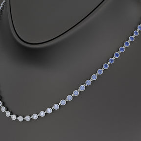 9.32 Carats Natural Ombre Blue Sapphire Choker Necklace in 18K White Gold