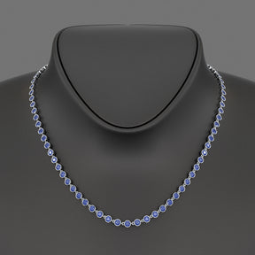 9.25 Carats Natural Blue Sapphire Choker Necklace in 18K White Gold