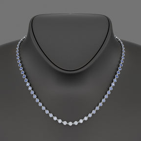 9.32 Carats Natural Ombre Blue Sapphire Choker Necklace in 18K White Gold