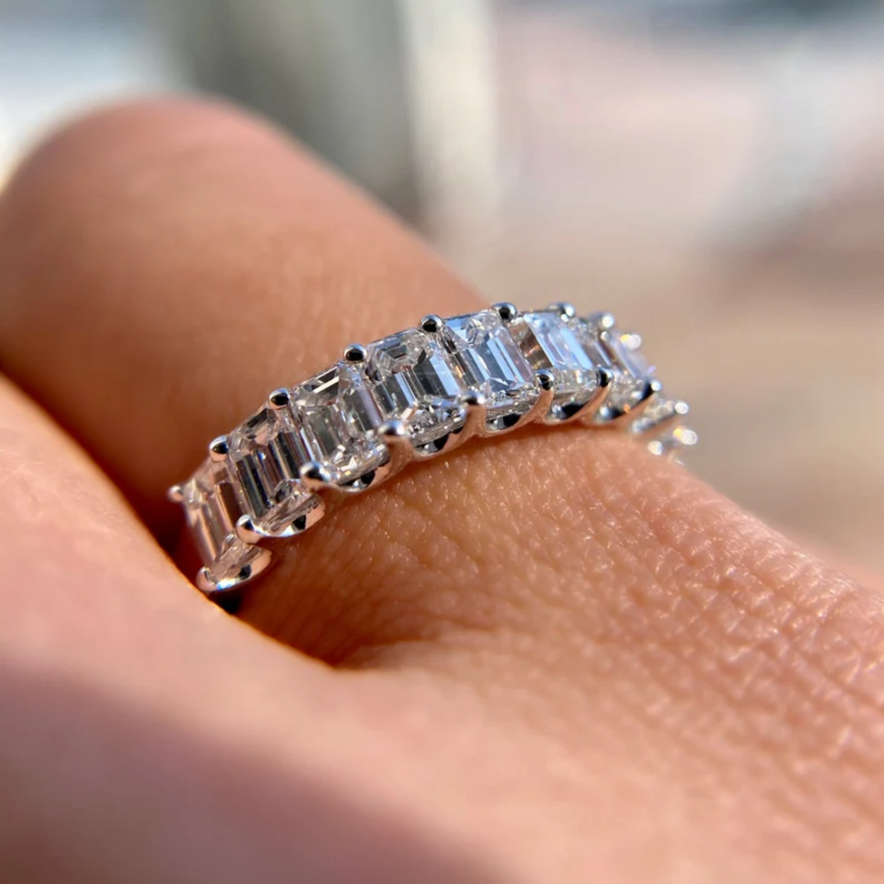 2 Carat Emerald Cut Diamond Narrowed Half Eternity Wedding Band