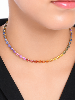 44 Carat Natural Pear-Cut Rainbow Sapphire Prong-Set Tennis Necklace