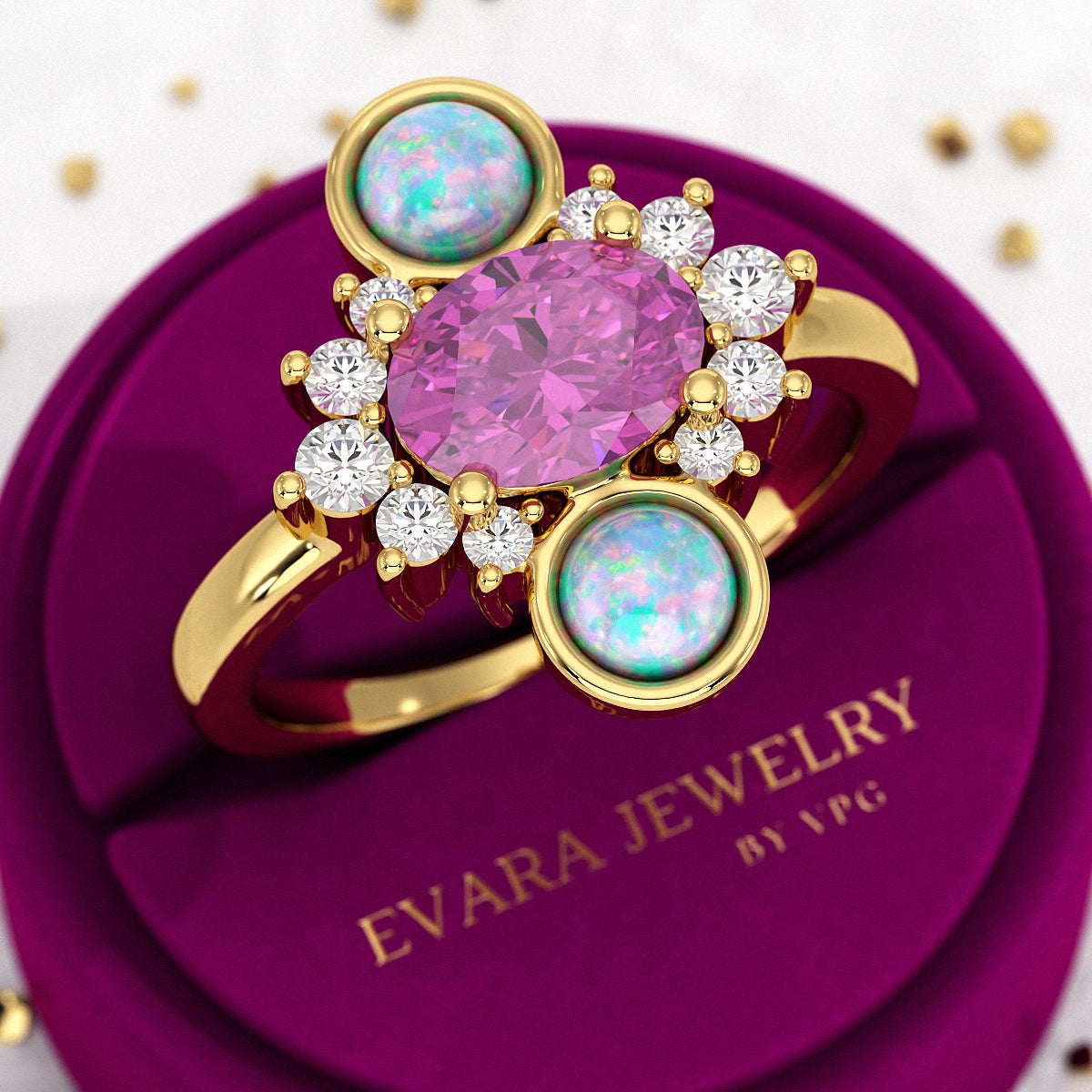 Purple Garnet Art Deco Multi Stone Statement Ring with Opal and Diamonds