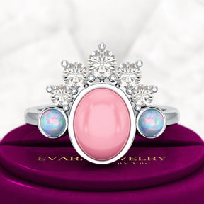 Barbie Theme Pink Opal Multi Stone Art Deco Ring with Fire Opal and Lab Grown Diamonds