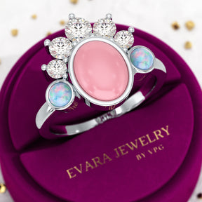 Barbie Theme Pink Opal Multi Stone Art Deco Ring with Fire Opal and Lab Grown Diamonds