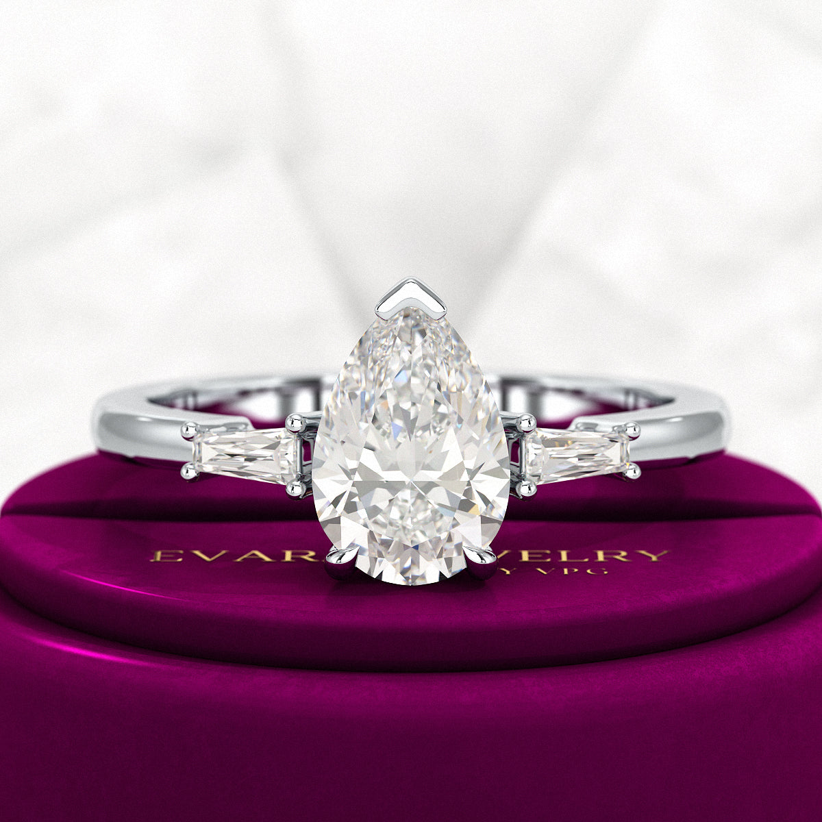 1.50 Carat Pear Cut Diamond Trilogy Engagement Ring