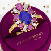 Tanzanite Tourmaline & Diamond Victorian Era Engagement Ring