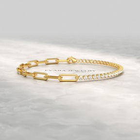 1.38 Carats Diamond & Paperclip 50-50 Tennis Bracelet - Lab Grown Diamond