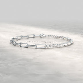 1.38 Carats Diamond & Paperclip 50-50 Tennis Bracelet - Lab Grown Diamond
