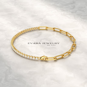 1.38 Carats Diamond & Paperclip 50-50 Tennis Bracelet - Lab Grown Diamond