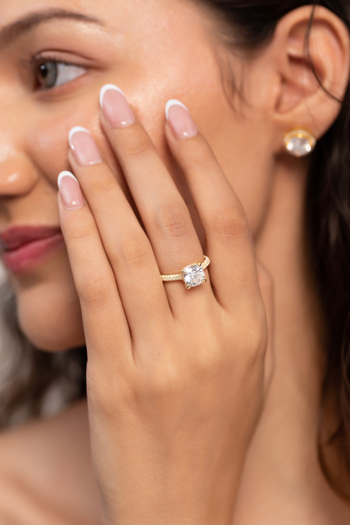 2 Carat Cushion Cut Diamond Engagement Ring with French Pave Band